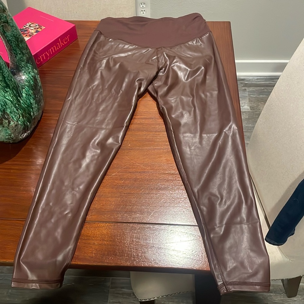 Maternity brown faux leather leggings